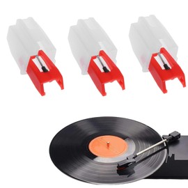 TYVOM 3PCS Record player needle with Protective Shell, Durable Turntable Replacement Needle Record Player Needle Replacement Accessories, Record Players Needle Replacement for Vinyl Record Player(Red)