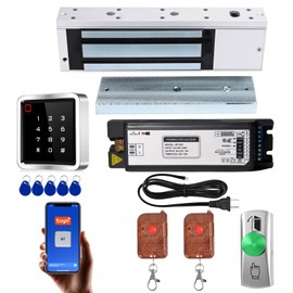 Access Control System Kit with IP68 Waterproof Metal Touch Keypad, 1200LB Magnetic Lock, Zinc Alloy Exit Button, 2 Remote Controls and Tuya App Remote Access