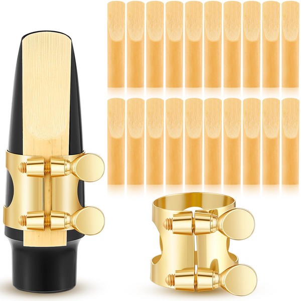 Fiada Alto Sax Ligature with 20 Pcs Alto Saxophone Reeds