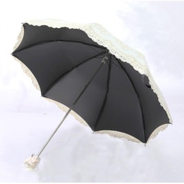 Honeystore Lace Travel Parasol Folding Anti-uv Windproof Embroidery Umbrella 1221 2-Folding Beige