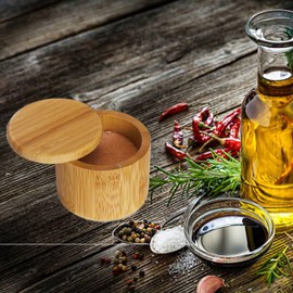 Bamboo Salt Box Cellar Canister Gift Set With Maldon Sea Salt Flakes 8.5 Oz Box - Great For Salts, Spices, Seasonings In Your Gourmet Kitchen By NORTHWARD SPIRIT