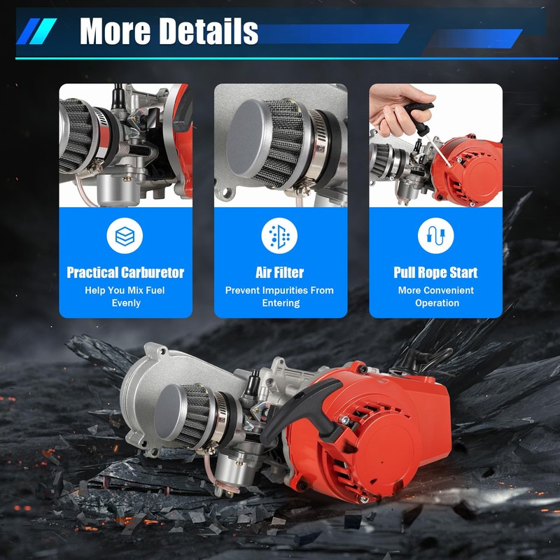 SNKOURIN 49CC 50CC 2-Stroke Pull Start Engine Motor, Single Cylinder