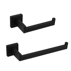 GERZWY Bathroom Hardware Accessories Sets Matte Black SUS304 Stainless Steel Bath Shower Set 2-Pieces(Toilet Paper Holder Towel Ring) Contemporary Style FG1656-2BK