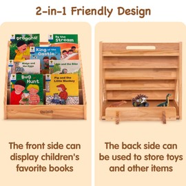 Old Canal Old Canal Montessori Bookshelf for Toddlers with Handle & Anti-Tilting Design, Kids Bookshelf and Toy Storage Organizer, Children's Pine Rack Book Display Shelves for Classroom, Nursery