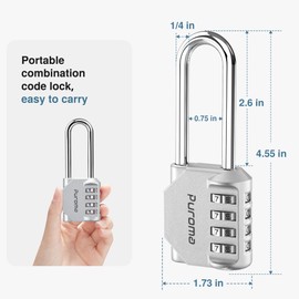 Puroma 2 Pack 2.6 Inch Long Shackle Combination Lock 4 Digit Outdoor Waterproof Padlock for School Gym Locker, Sports Locker, Fence, Gate, Toolbox, Case, Hasp Storage (Silver)