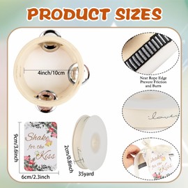 30 Pcs 4 Inch Adult Wedding Tambourines Drum Wooden Handheld Tambourine with Jingles Shake for a Kiss Gift Tags I Love You Printed Ribbon Musical Instruments Percussion for Church Wedding Party