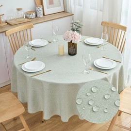 SPRICA Round Tablecloth 78inch/200cm Diameter Water Resistant Linen Effect Coarse Weave Rustic Durable Solid Color Table Cover, Light Green