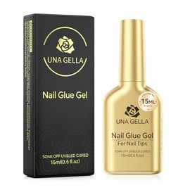 UNA GELLA Pegamento de uñas de gel 6 en 1 para puntas de uñas acrílicas transparentes, 15ml, pegamento de uñas UV de larga duración súper fuerte con b