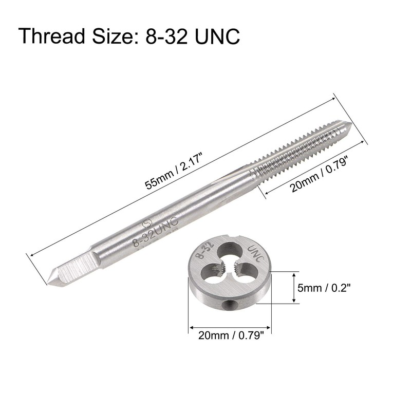 sourcing map 8-32 UNC Tap and Die Set, HSS Machine