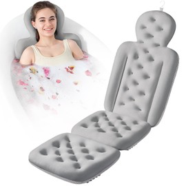 Bath Cushion, Full Body Bathtub Pillow with 160 Suction Cups, Bath Mat for Head and Neck Support, with Laundry Bag (Dark Gray, 51.2" x 16.2")