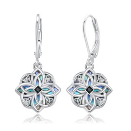 Celtic Witches Knot Earrings 925 Sterling Silver Witch Earrings Abalone Shell Drop Dangle Leverback Celtic Earrings Witches Knot Jewelry Gifts for Women-(Black)