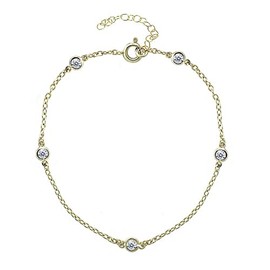 Jewelry Necklaces, Bracelets, Chains and more - Dainty Cubic Zirconia Station Chain Anklet in Gold Plated Sterling Silver - XFBX8896