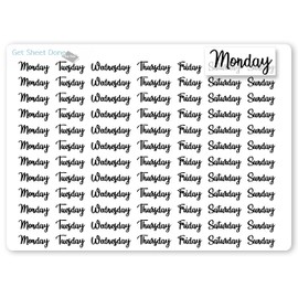 Weekly Planner Stickers/Days of Week / 12 Weeks DIY Calendar/Foiled Mini Transparent Weekly/Essential Productivity Life Planner Stickers/Bullet Bujo Journal/Appointments (Black)