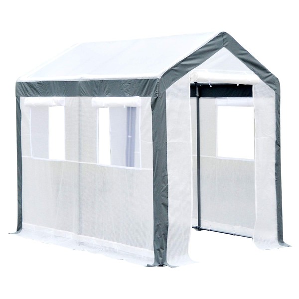 Outsunny 6' L x 8' W x 7' H Outdoor Walk-in Tunnel Greenhouse Garden Warm Hot House with Roll Up Windows, Zippered Door, & Weather Cover
