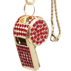 Metal Crystal Rhinestone Whistle with Keychain, Loud Crisp Sound Whistles for Coach, Referee, Basketball, Lifeguard, Sports Competition, Outdoor (Red)