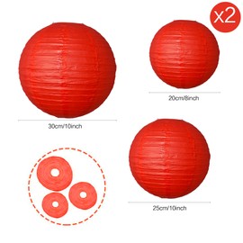 Paper Lanterns Party Decorations 6 PCS Red Round Hanging Lanterns Chinese Japanese Paper Lantern Lamp for Birthday Wedding Baby Bridal Shower Christmas Home Decor