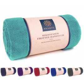 PEAQUE Microfibre Towel with Terry Cloth Structure - Set of 1 & 2, Antibacterial, Absorbent, Quick-Drying, Lightweight XXL, Sports Towel, Travel Towel, Sauna Towel (Turquoise, 60 x 120 cm (2 Pieces))