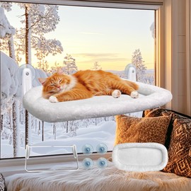 L&W BROS. Cat Window Perch Cushion Bed Cat Window Hammock with 4 Updated Suction Cups Easy to Assemble Cat Window Bed for Heavy Large Cats (M 1Pc)