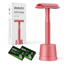 Zomchi Safety Razor for Women, Women's Razor with Razor Stand with 10 Blades, Double Blade Razor, Metal Razor for Women, Fits All Double Blade Razor Blades (Red)