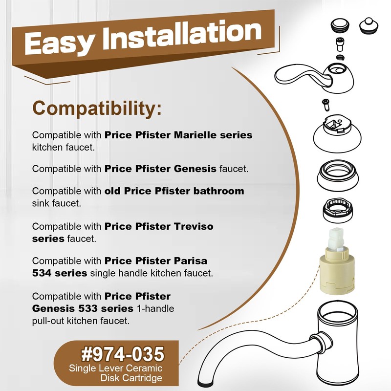 Enhon Single Lever Ceramic Disk Cartridge Compatible with 974-035/974-0350, Compatible