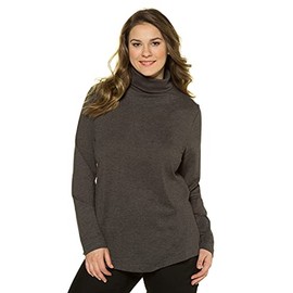 Ulla Popken Damen Basic-shirtrolli Rollkragenpullover, Anthrazit Melange, 50-52 EU
