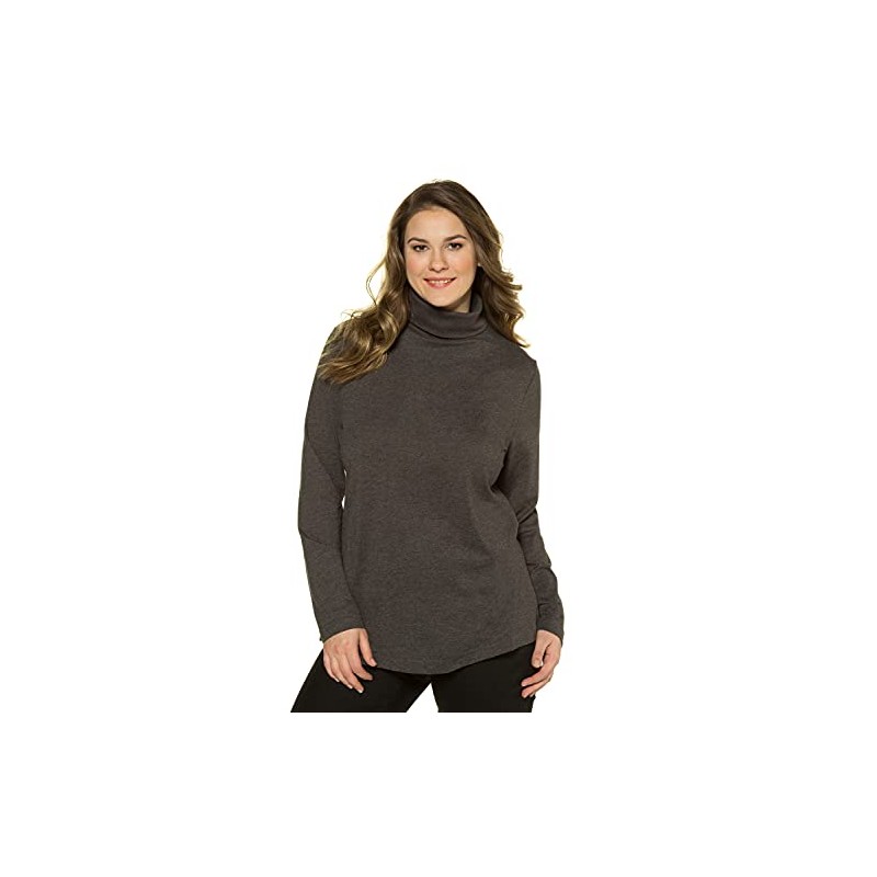 Ulla Popken Damen Basic-shirtrolli Rollkragenpullover, Anthrazit Melange, 50-52 EU