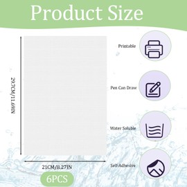 6Pcs Water Soluble Embroidery Paper, Dissolvable Stick and Stitch Embroidery Paper, Handmade DIY Embroidery Transfer Stencils, Embroidery Stabilizer for Hand and Machine Embroidery (8.27 "x11.69")