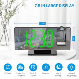 Ankilo Newest 180° Projection Alarm Clock, Digital Alarm Clock for Bedroom with 7.8 in, 4-Level Brightness, Auto Dimmer Mode, Snooze Function, 12/24H Display for Home Office