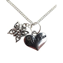 Silver Plated Necklace Butterfly Sister In Law Love Heart Gem Pendant