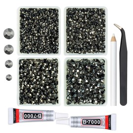 qiipii Metallic Gray Resin Rhinestones w B7000 Jewelry Glue for Bedazzling Crafting 3mm-6mm Steel Grey Flatback Jelly Stones Bulk Diamonds Gems for Nails Face Eyes Makeup Tumblers Bottles Crafts Shoes