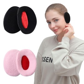 BDSHUNBF 2 Pair Ear Muffs Ear Warmers, Winter Ear Warmers Bandless, Women Earmuffs Ear Bags, Ear Warmer Winter Ear Muffs Winter Polar Fleece Ear Bags Soft Ear (black+pink, M)