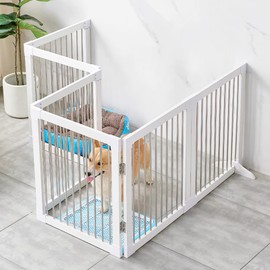 Foldable Wooden Dog Gates 126" Wide, 27.5" Tall Freestanding Pet Gate Dog Fence No-Installation Puppy Safety Fence Extra Wide Puppy Barrier for Doorways,Stairs, or Hallways-6 Panel，White