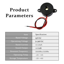 DC 3-24V Buzzer Alarm, 10 Pcs High Decibels Continuous Sounder SFM-20B 2312 Active Piezo Buzzer Buzzerphone Beep Tone Speaker Alarm with Lead Wire
