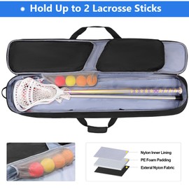 DSLEAF Lacrosse Stick Bag Holds Up to 2 Sticks, Padded Lacrosse Equipment Bag with Separate Shoe Pocket, Lax Stick Bag for Men and Women