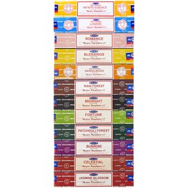 Satya Nag Champa Pack of 12 Fragrances - Limited Edition - Contains 2 Exclusive Fragrances - 15g x 12 Boxes = 180g