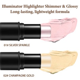 Arousar Highlighter Stick, Shimmer Cream Glow Stick, Shiny Illuminator and Rich Pigment Cosmetics, Long Lasting Waterproof Brightening Makeup 2# CHAMPAGNE GOLD