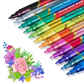 JR.WHITE Glitter Metallic Paint Pens: Sparkle Water-Based Marker Pen for Greeting Cards, Mugs, Wood, Art Drawing, Rock Painting, Posters, Albums, Scrapbooking (12-Count)