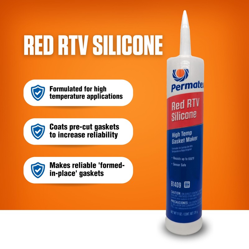 Permatex 81409 High-Temp Red RTV Silicone Gasket, 11 oz.
