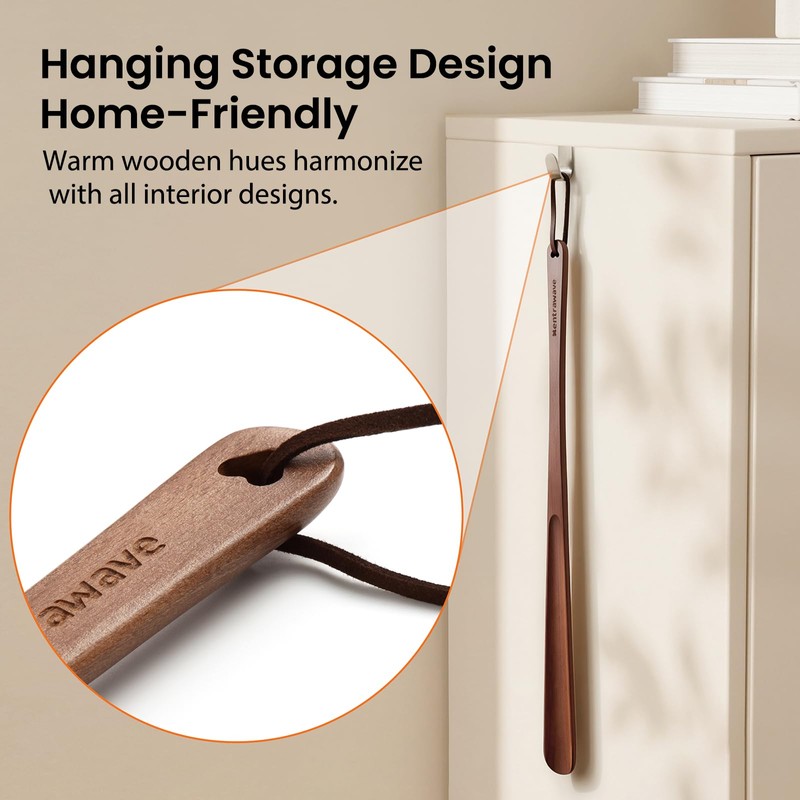 Xentrawave Wooden Shoe horn Long Handle for Seniors -23.6in Long