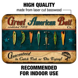 Great American Bait Patriotic Fishing Lure Home Business Office Sign - Wood - 6" x 9" (15.3cm x 22.9cm)