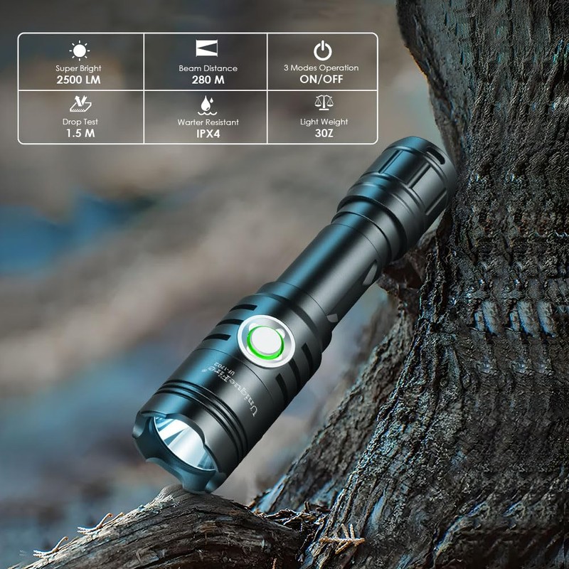 UniqueFire Rechargeable Mini Flashlights High Lumens, 2500 Lumens Super Bright