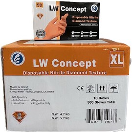 LW Concept Orange Nitrile Disposable Gloves, 8 Mil, Latex and Powder Free, Industrial, Food Safe, Raised Diamond Texture, X-Large, Case of 500