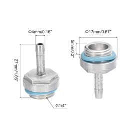 MECCANIXITY Hose Barb Fittings G1/4 x 4mm Thread Male Aluminum Pipe Fitting Adapter for Water Cooling System Pack of 6