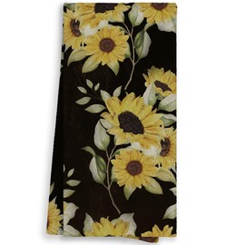WAITPI Black Floral Kitchen Towels, Farmhouse Sunflower Dish Hand Towels for Bathroom, Rustic Flower Gifts Decorative Tea Towels for Women Girls College Students Dorm 16x24in