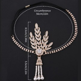 1920s Headband Flapper Headpiece Great Gatsby Accessories Women Gatsby Headband Gold Leaves Headpiece Girls Vintage Themed Party Costume Roaring Fascinator Flapper Girl Hat Pearl Tassel