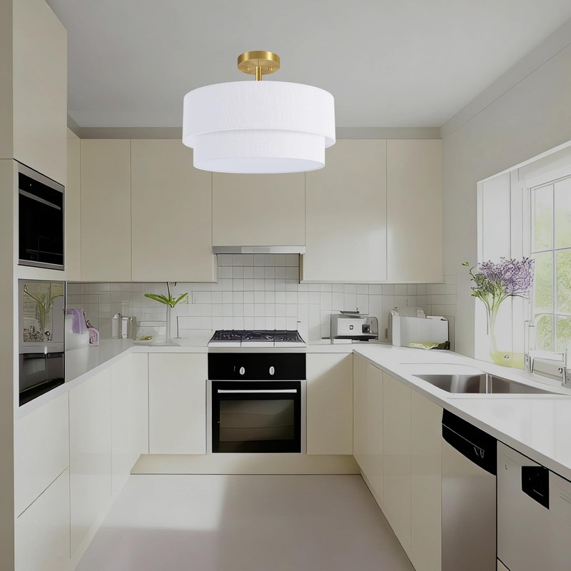 Semi Flush Mount Ceiling Light, 16.5'' Gold Light Fixture Ceiling