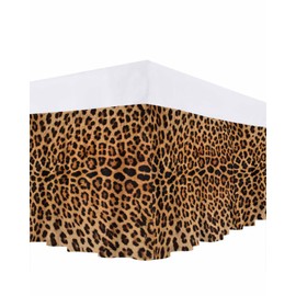 Bed Skirt Leopard Print Bed Skirt 16 Inch Drop Skin Pattern of a Wild Safari Animal Elastic Wrap Around Bed Skirt Dust Ruffle for Queen Size Bed
