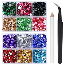 Briskbloom 10000PCS Colorful Rhinestones for Crafts Shoes Clothes, Mix Colors Flatback Rhinestone for Nails, Flat Back Diamond Tumbler Bedazzling Kit, Mixed 2/3/4/5/6mm Glue Fix Rhinestone Gems