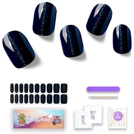 Osesshia Semi Cured Gel Nail Strips, 20 pcs Nail Wraps, Glaze Gel Nail Stickers, Salon Quality French Manicure, Full Decal Gel Polish Strips, Long Lasting SCG, Easy on, UV Required (Midnight Muse)