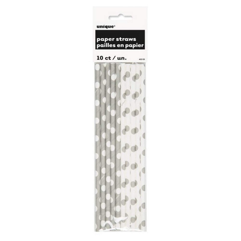 Paper Straws 10/Pkg-Midnight Black Decorative Dots